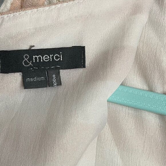 & Merci Striped Faux Wrap Mini Dress Women's Medium Ivory Linen Blend Spring Zip - Picture 11 of 11